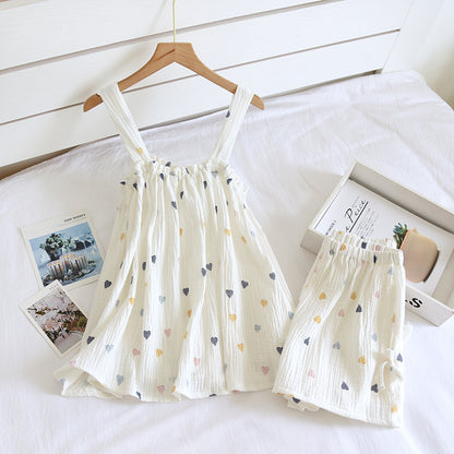 Cotton Crepe Suspender Shorts Vest Set